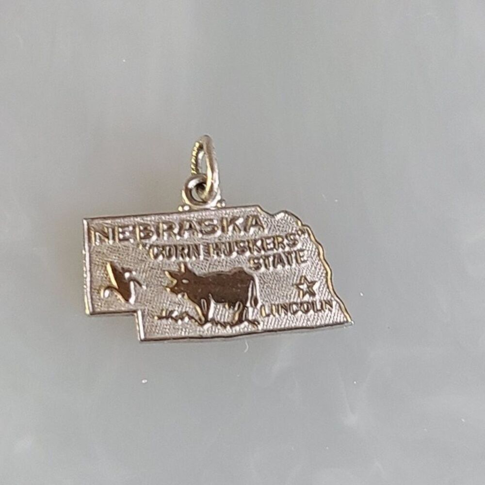 Vintage Sterling Silver Nebraska State Charm 1961 Cornhuskers Souvenir Pendant